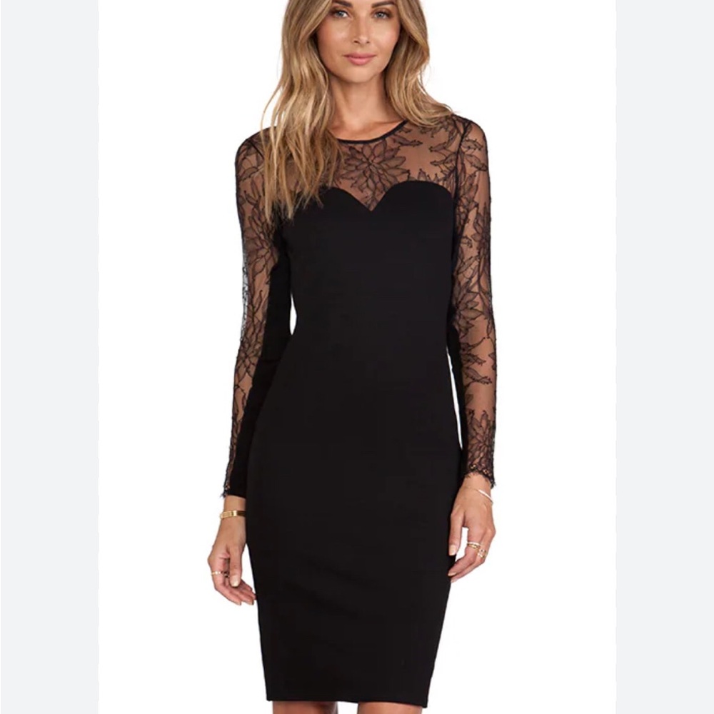 Mason Black Dress with Sheer Lace Sleeves
